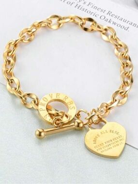 Anthropologie Gold Heart Toggle Charm Bracelet